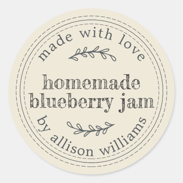Rustikale hausgemachte Blaubeere Jam Can Antique W Runder Aufkleber (Vorderseite)