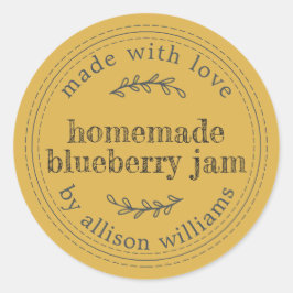 Rustikale hausgemachte Blaubeere Jam Can Yellow Oc Runder Aufkleber