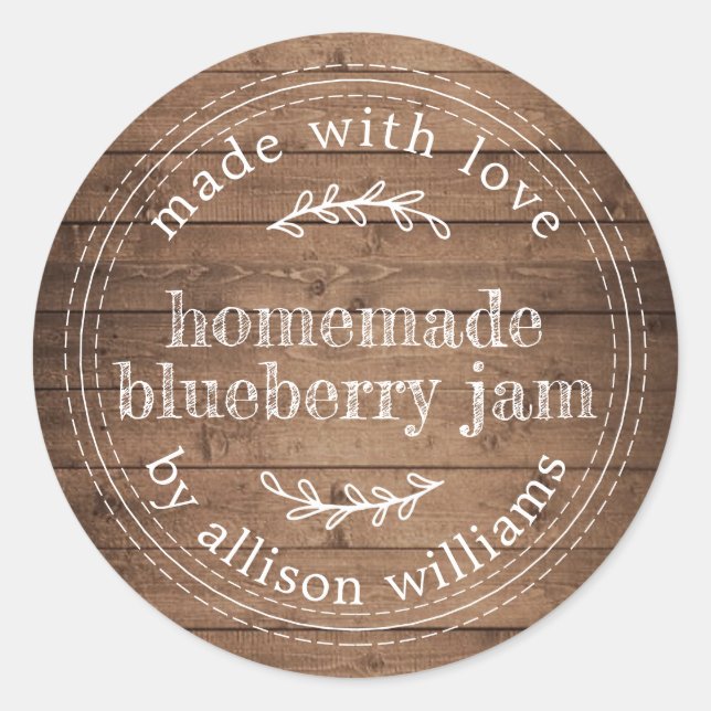 Rustikale hausgemachte Blueberry Jam Barn Wood Runder Aufkleber (Vorderseite)