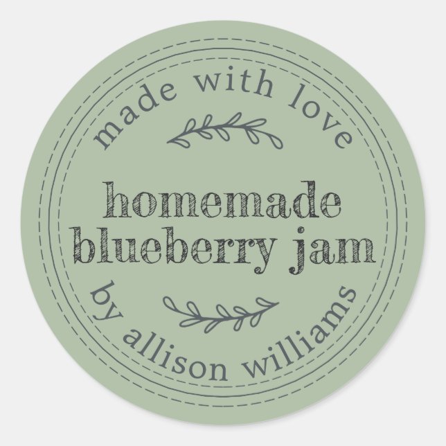 Rustikale hausgemachte Blueberry Jam Can Laurel Gr Runder Aufkleber (Vorderseite)