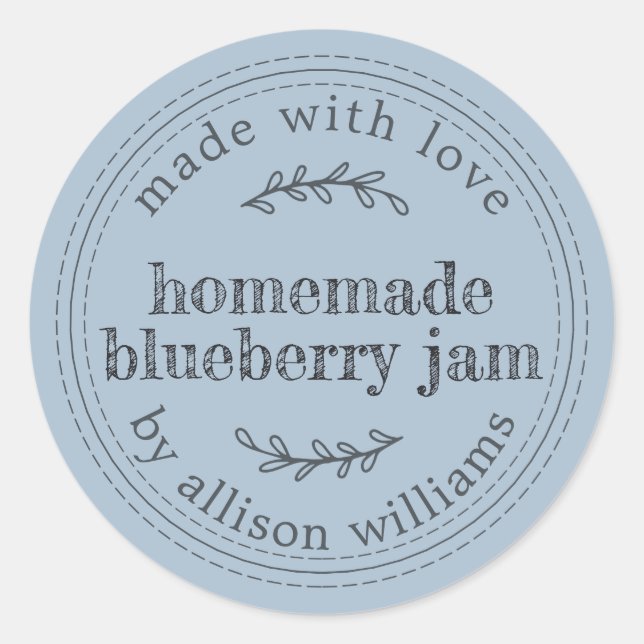 Rustikale hausgemachte Blueberry Jam Can Pastel Bl Runder Aufkleber (Vorderseite)