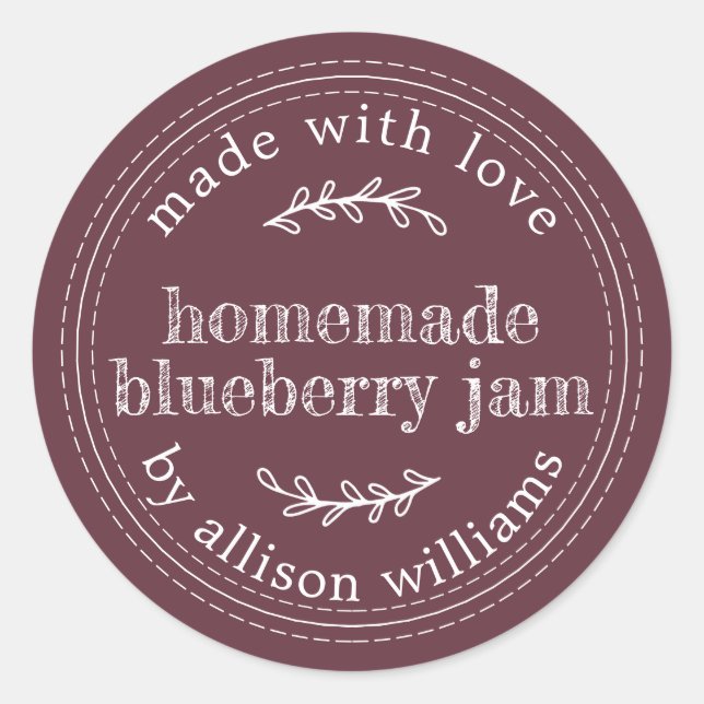 Rustikale hausgemachte Blueberry Jam Canning Burgu Runder Aufkleber (Vorderseite)