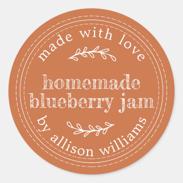 Rustikale hausgemachte Blueberry Jam Canning Burnt Runder Aufkleber (Vorderseite)