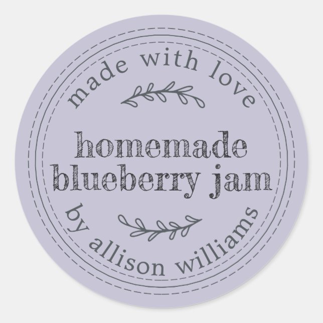 Rustikale hausgemachte Blueberry Jam Canning Lila Runder Aufkleber (Vorderseite)
