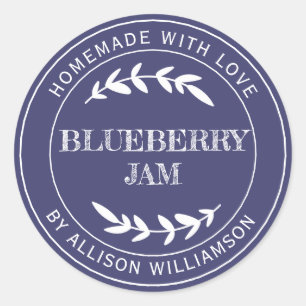 Rustikale hausgemachte Blueberry Jam Navy Blue Jar Runder Aufkleber