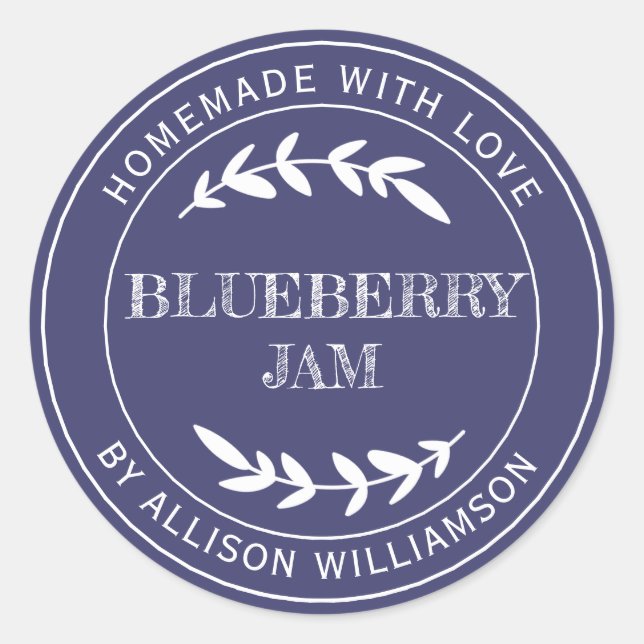 Rustikale hausgemachte Blueberry Jam Navy Blue Jar Runder Aufkleber (Vorderseite)