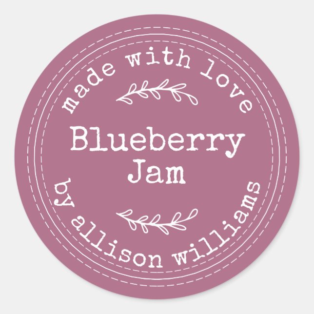 Rustikale hausgemachte Blueberry Jam Purple Runder Aufkleber (Vorderseite)