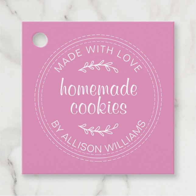 Rustikale hausgemachte Cookies Fuchsia Pink Geschenkanhänger (Vorderseite)