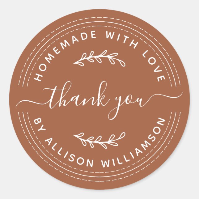 Rustikale hausgemachte Liebe TerraCotta Vielen Dan Runder Aufkleber (Vorderseite)