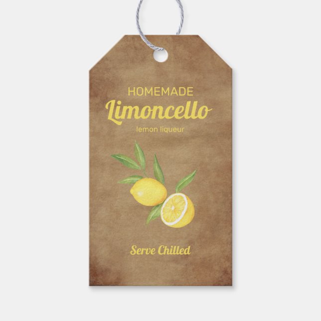 Rustikale hausgemachte Limoncello Lemon Lemon Geschenkanhänger (Vorderseite)