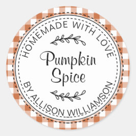 Rustikale hausgemachte Pumpkin Gewürz Burnt Orange Runder Aufkleber