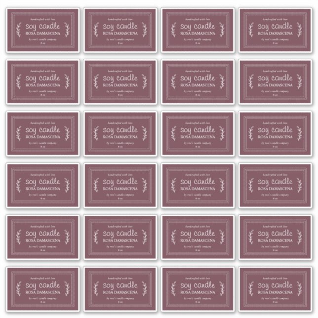 Rustikale, hausgemachte Sojakandle Labels 24x Burg (Vorderseite)