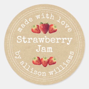 Rustikale hausgemachte Strawberry Jam Kraft Paper Runder Aufkleber
