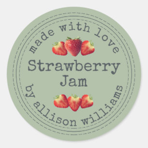 Rustikale hausgemachte Strawberry Jam Laurel Green Runder Aufkleber