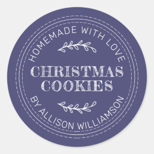 Rustikale hausgemachte Weihnachtskekse Navy Blue Runder Aufkleber