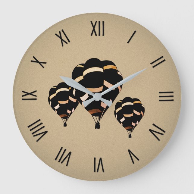 Rustikale Heißluftballons mit Zahlen Große Wanduhr (Vorderseite)