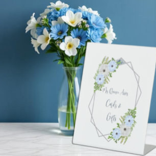Rustikale hellblaue und weiße florale Quinceañera Sockelschild