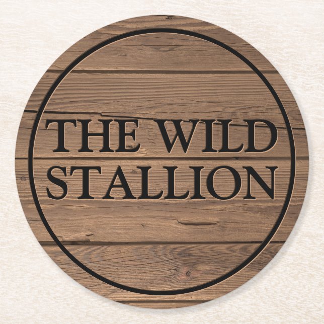 Rustikale hellbraune Imitate mit Gravur Name Bar Runder Pappuntersetzer (Vorderseite)