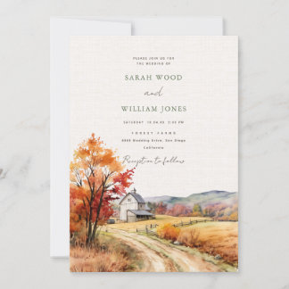 Rustikale Herberge mit Leinenprint Hochzeit Einladung