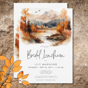 Rustikale Herbst-Berg-Aquarell-Braut-Luncheon Einladung