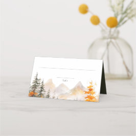 Rustikale Herbst-Bergkiefernwald-Hochzeit Platzkarte