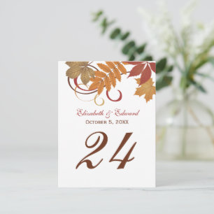 Rustikale Herbst-Blatt Hochzeitstisch-Nummernkarte Einladung