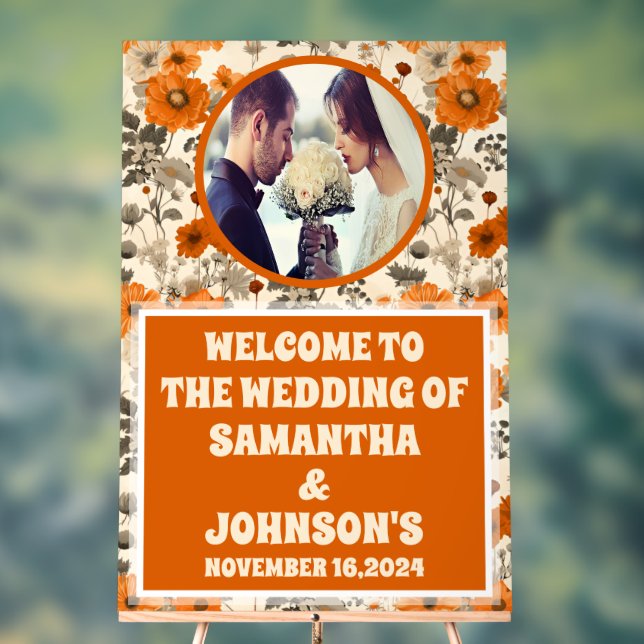 Rustikale Herbst Blume Foto Hochzeit Willkommen Acrylschild (Neutral)