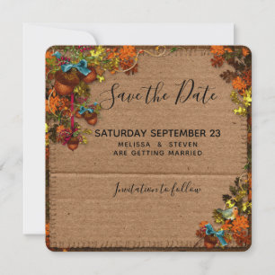 Rustikale Herbst-Blume und Kerzen auf Imitaten Pap Save The Date