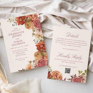 Rustikale Herbst-Blumen-Hochzeit auf doppelseitig Einladung
