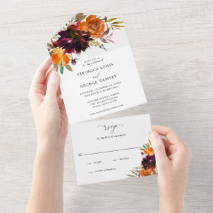 Rustikale Herbst-Blumen-Hochzeit Elegant All In One Einladung