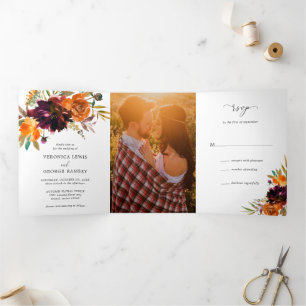 Rustikale Herbst-Blumen-Hochzeit elegant Dreifach Gefaltete Einladung