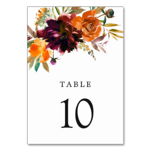 Rustikale Herbst-Blumen-Hochzeit elegant Tischnummer