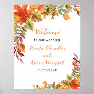 Rustikale Herbst-Blumen-Hochzeitsbegrüßung Poster