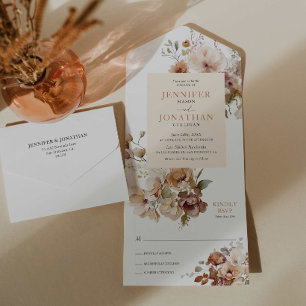 Rustikale Herbst-Blumen-Hochzeitseinladung All In One Einladung