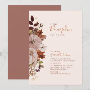 Rustikale Herbst-Blumen-Kürbis-Baby-Party Einladung