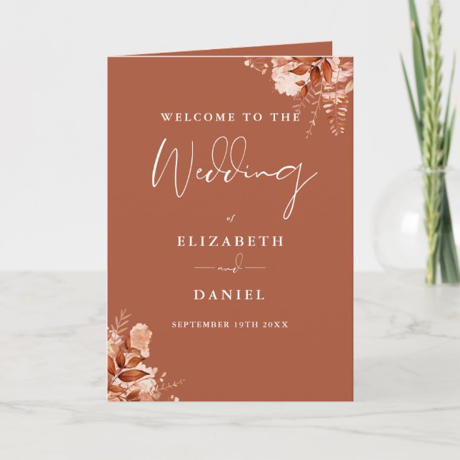 Rustikale Herbst-Blumen-Script-Hochzeit  Programm (Vorderseite)