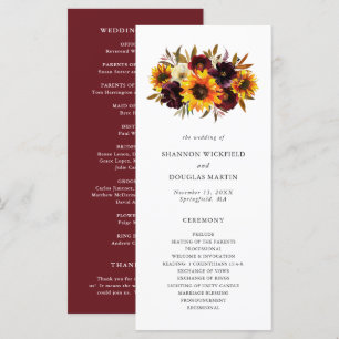 Rustikale Herbst-Blumen-Sonnenblumen-Hochzeit Programm