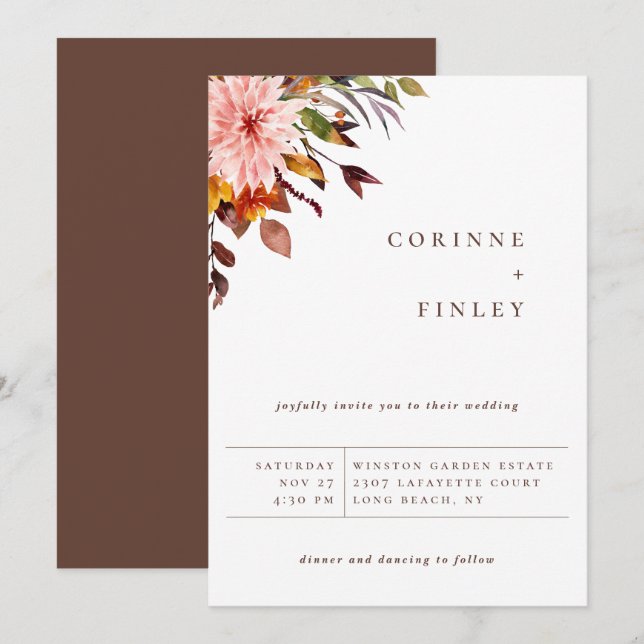 Rustikale Herbst-Bouquet-Hochzeit Ankündigung (Vorne/Hinten)