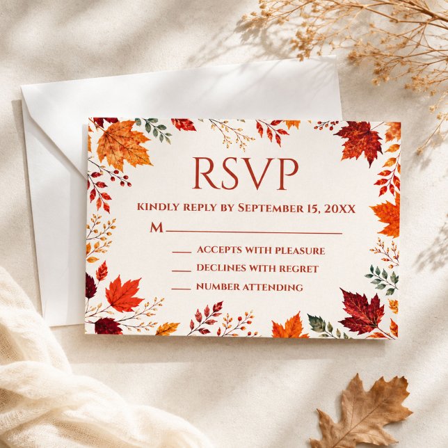 Rustikale Herbst-Eichen-und Orange-Blätter RSVP Karte (Von Creator hochgeladen)