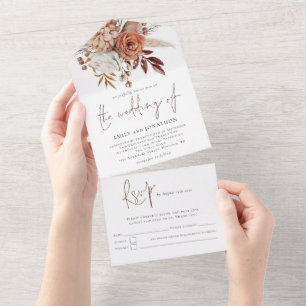 Rustikale Herbst-Florals-Script-Hochzeit All In One Einladung