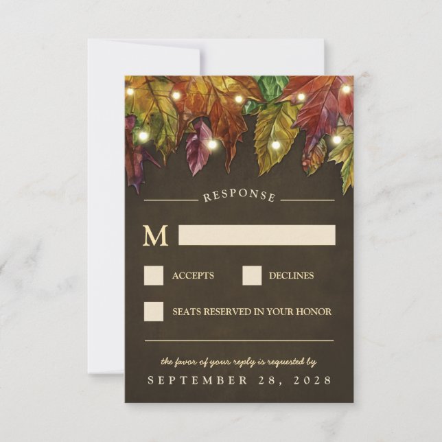 Rustikale Herbst-Herbstleaves Hochzeitskarten RSVP Karte (Vorderseite)
