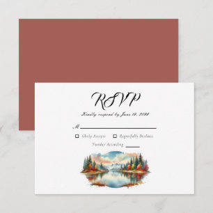 Rustikale Herbst-Hochzeit am See im Wald RSVP Karte