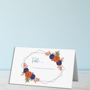 Rustikale Herbst-Hochzeit in Orange und Marineblau Platzkarte