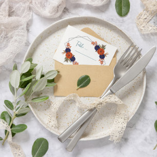 Rustikale Herbst-Hochzeit in Orange und Marineblau Platzkarte