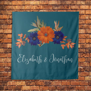 Rustikale Herbst-Hochzeit in Orange und Marineblau Wandteppich