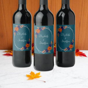 Rustikale Herbst-Hochzeit in Orange und Marineblau Weinetikett