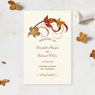 Rustikale Herbst-Hochzeitsprogramme mit fallenden 