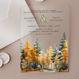 Rustikale Herbst-Kiefernbäume-Hochzeit Acryleinladungen