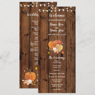 Rustikale Herbst-Kürbis-Holz-Hochzeitsprogramm-Det Einladung