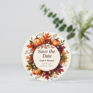 Rustikale Herbst-Kürbis-Runde Save-the-Date-Karte Save The Date